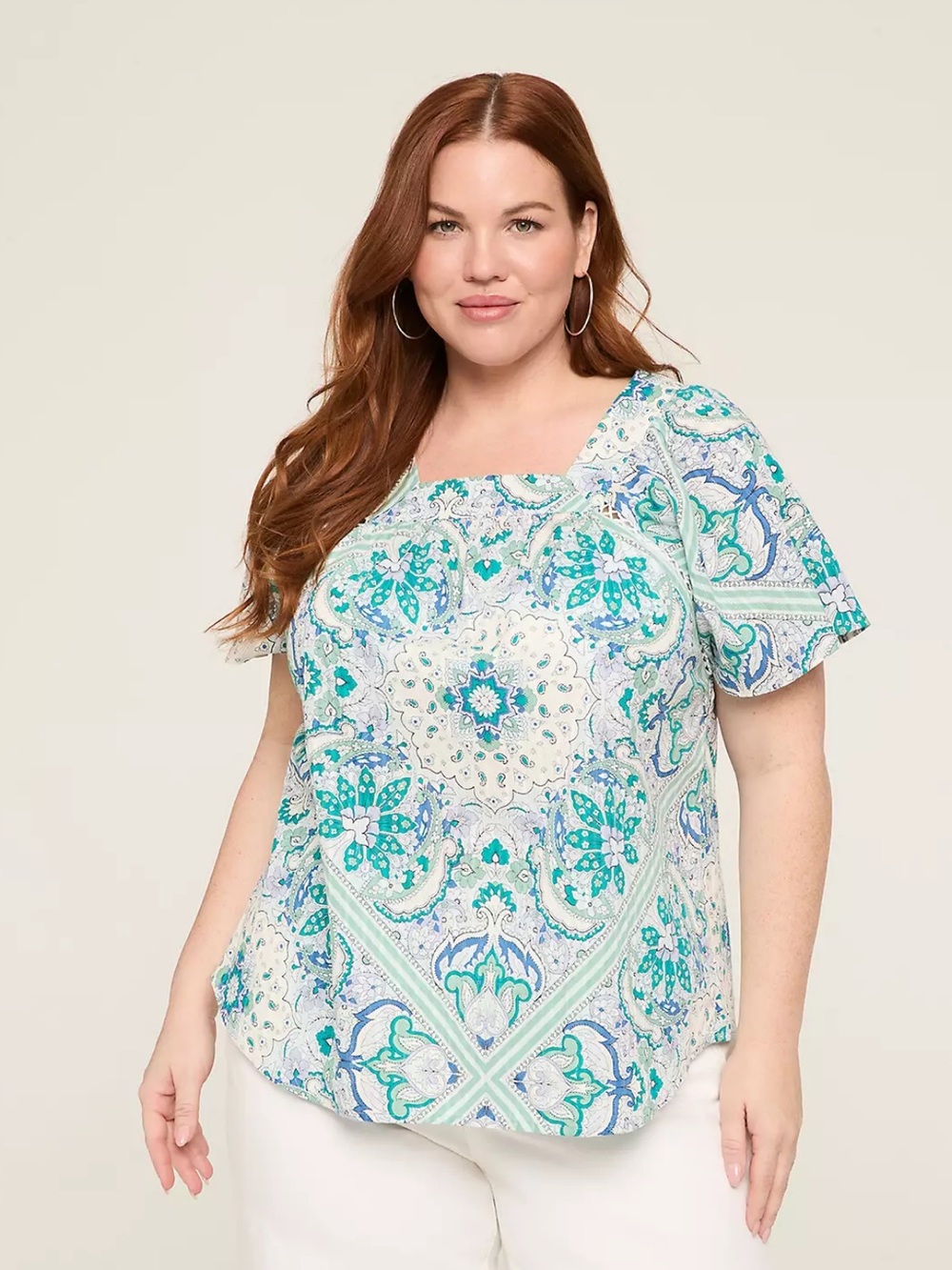 Lane Bryant Womens Floral Short Sleeve Top Size 26/28 Green Purple Vacation